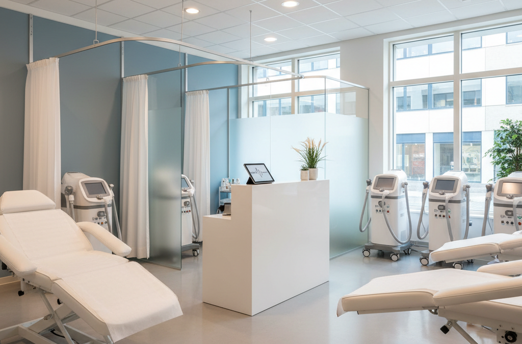 Kvinna som får en professionell behandling för hårborttagning med laser på en klinik i Solna.